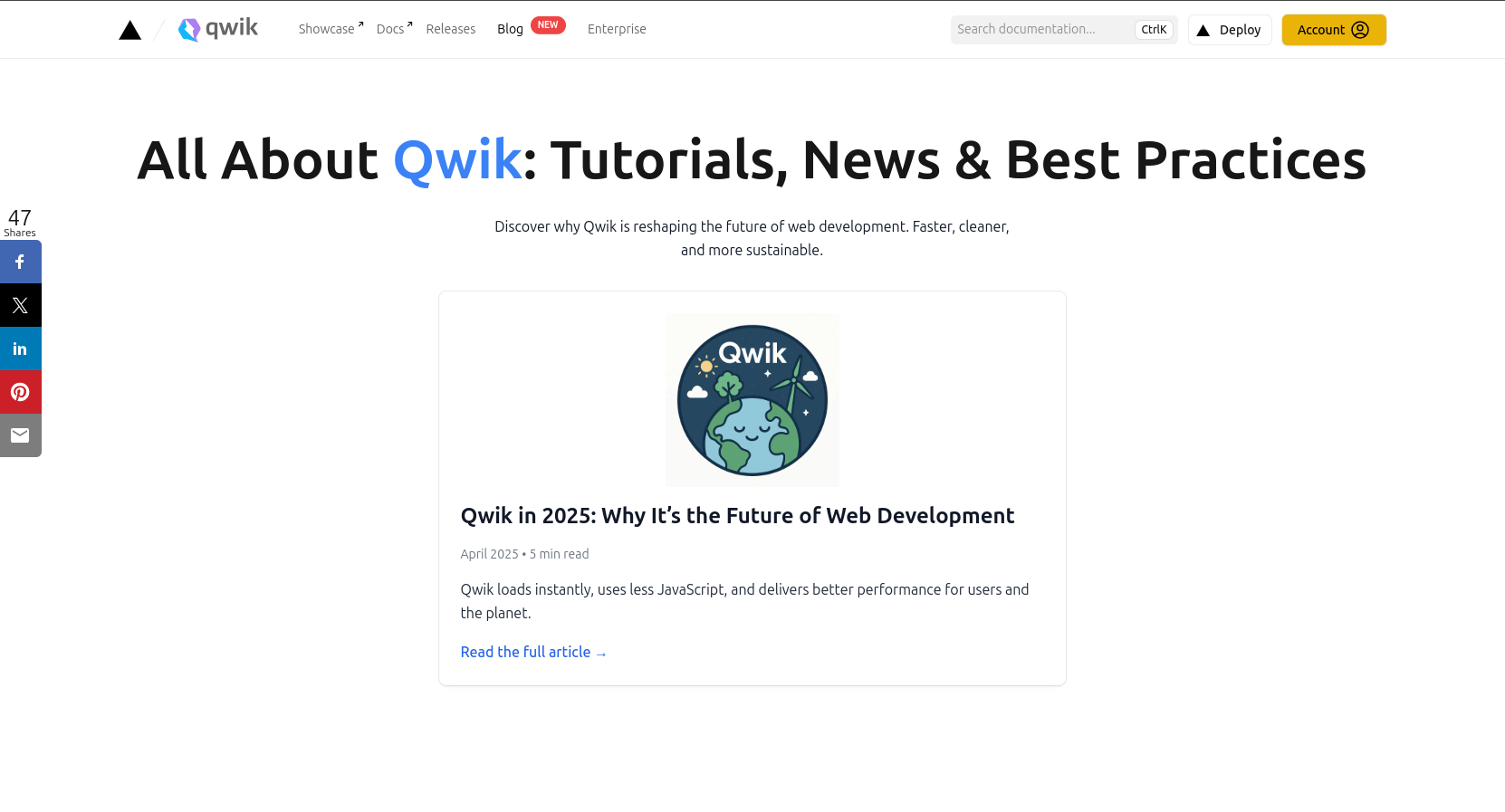 Aperçu du blog Learn Qwik