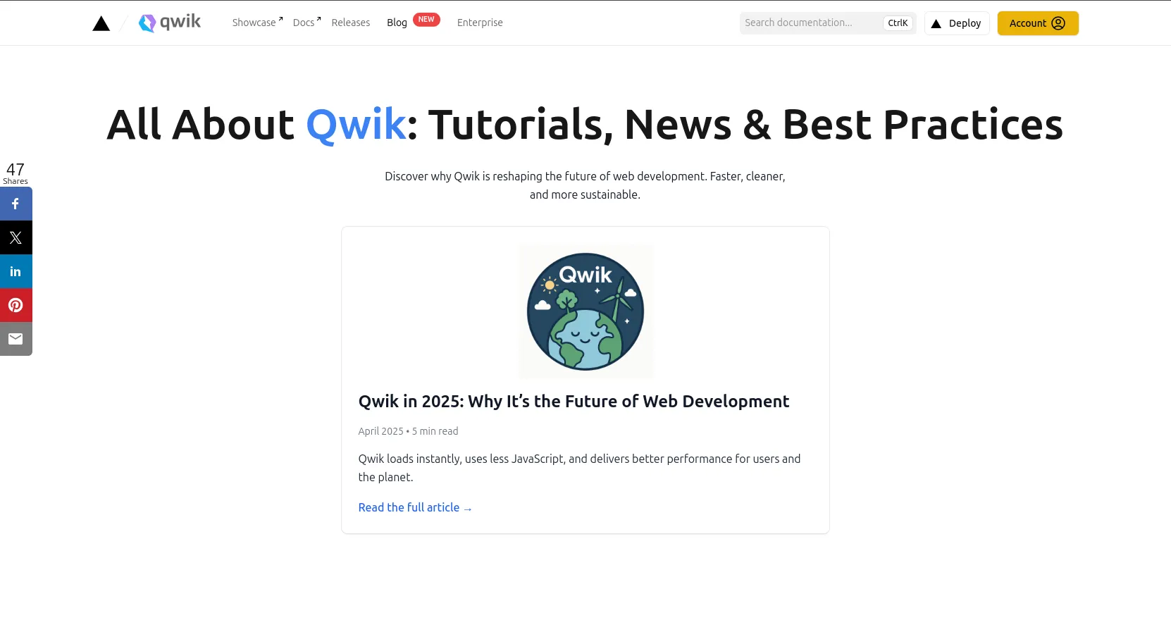 Aperçu du blog Learn Qwik